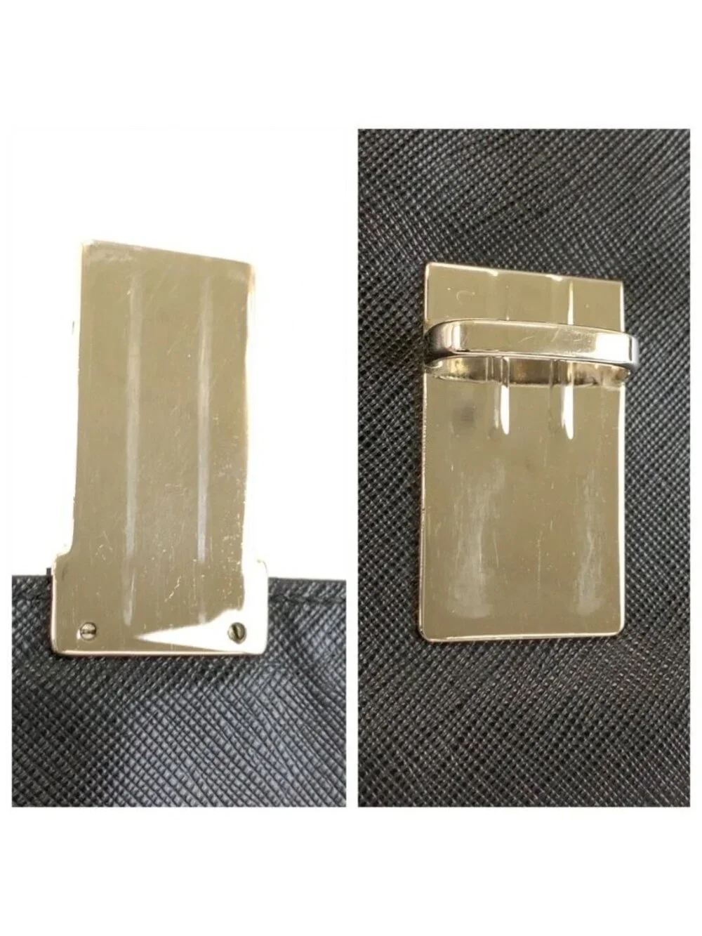Prada Saffiano Black Silver Leather Clutch